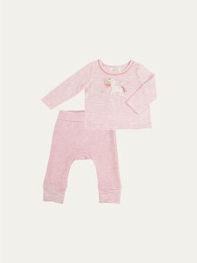 Albetta Crochet Goat & Stars Striped Set pajama 2 piece Girls Size 12- 18 Month